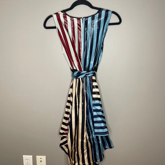 NWT Diane von Furstenberg Striped Sleeveless Waist Tie Draped Midi Dress Size 0 - Picture 9 of 10